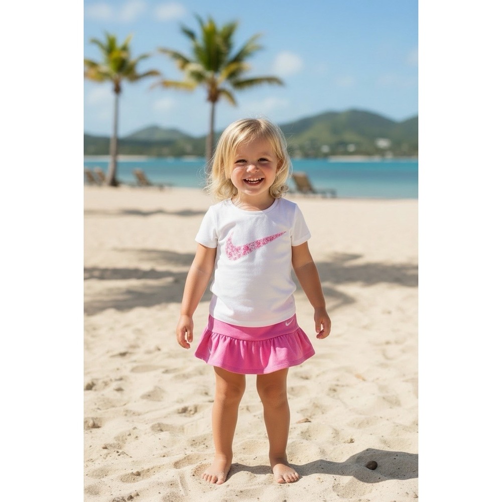 NEW Nike Baby Girl 2 Piece Top & Shorts Set White Pink DRI-FIT 12 months 12m NWT - Picture 8 of 8